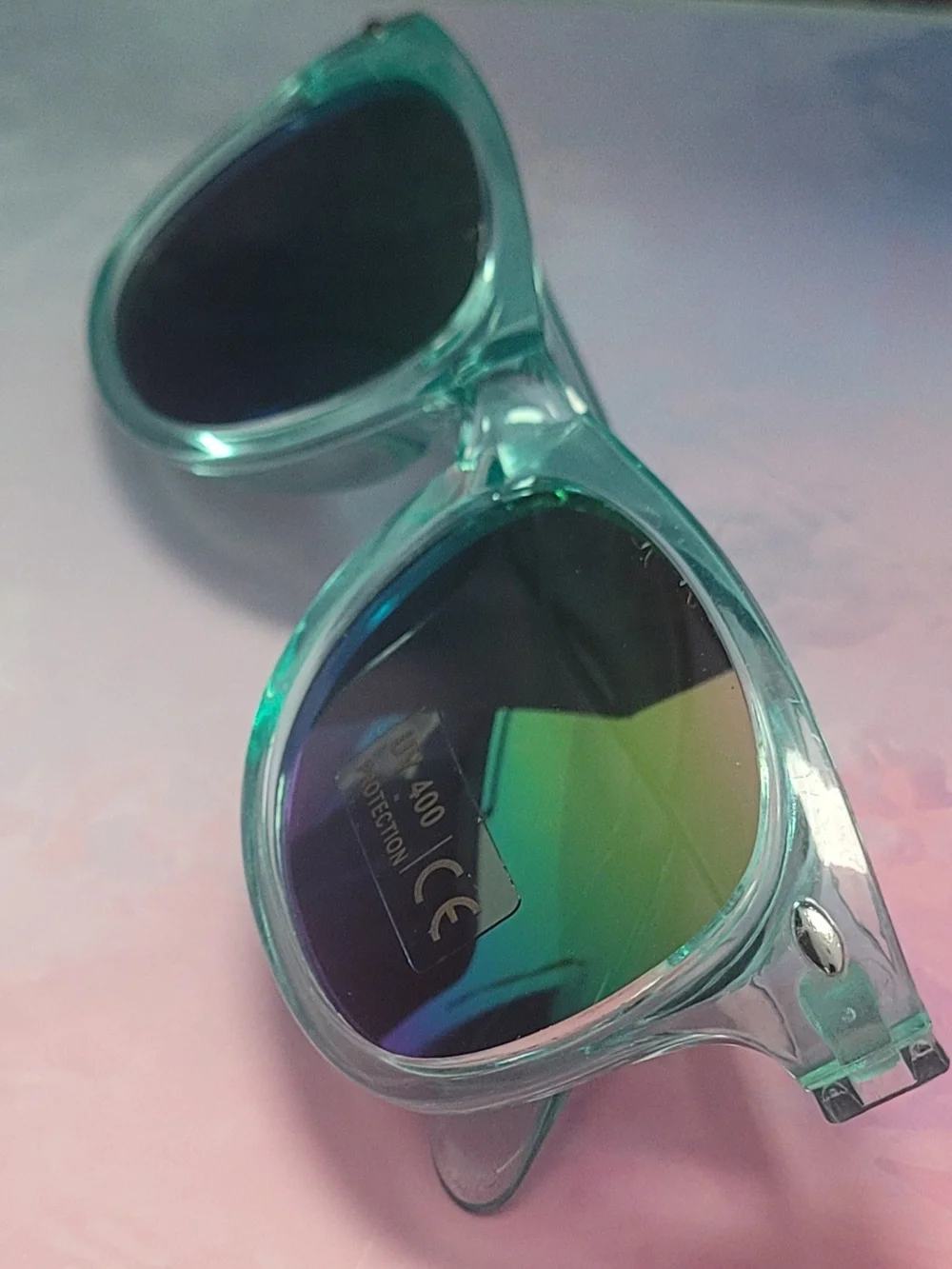 Mint Green Translucent Frame Sunglasses with Iridescent Lenses For Kids
